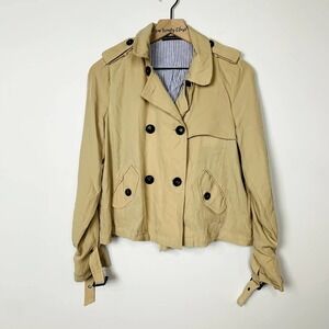 Harlowe & Graham Classic Double Breasted Travel Pea Coat Khaki Size Medium